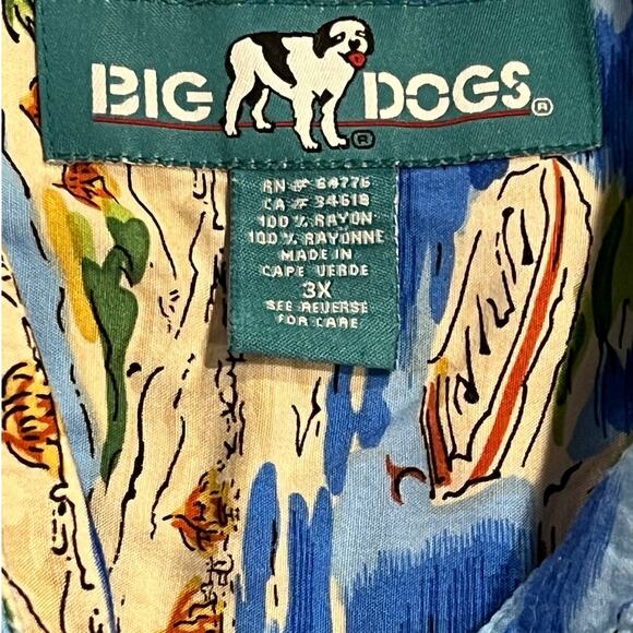 VTG Big Dogs Floral Hibiscus Palm Tree Button up Shirt Hawaiian w/ Pocket Men 3X - Picture 10 of 13